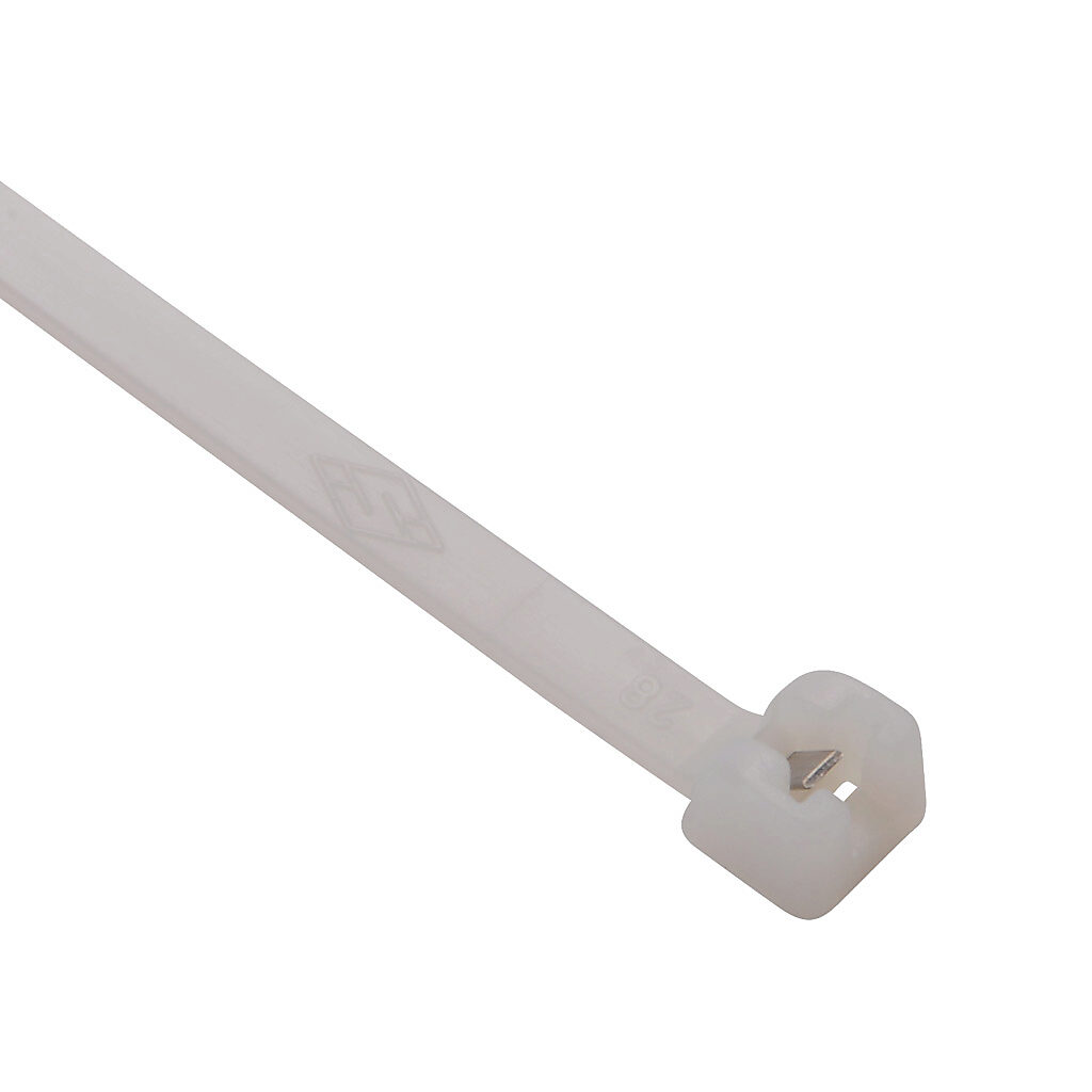 MET.2.2126R - SapiSelco ME-T series steel tooth cable tie, general purpose, nylon 6.6, 14.17in length, 0.18in width, 79lb tensile strength, 4.06in maximum bundle diameter, natural. Package of 100.
