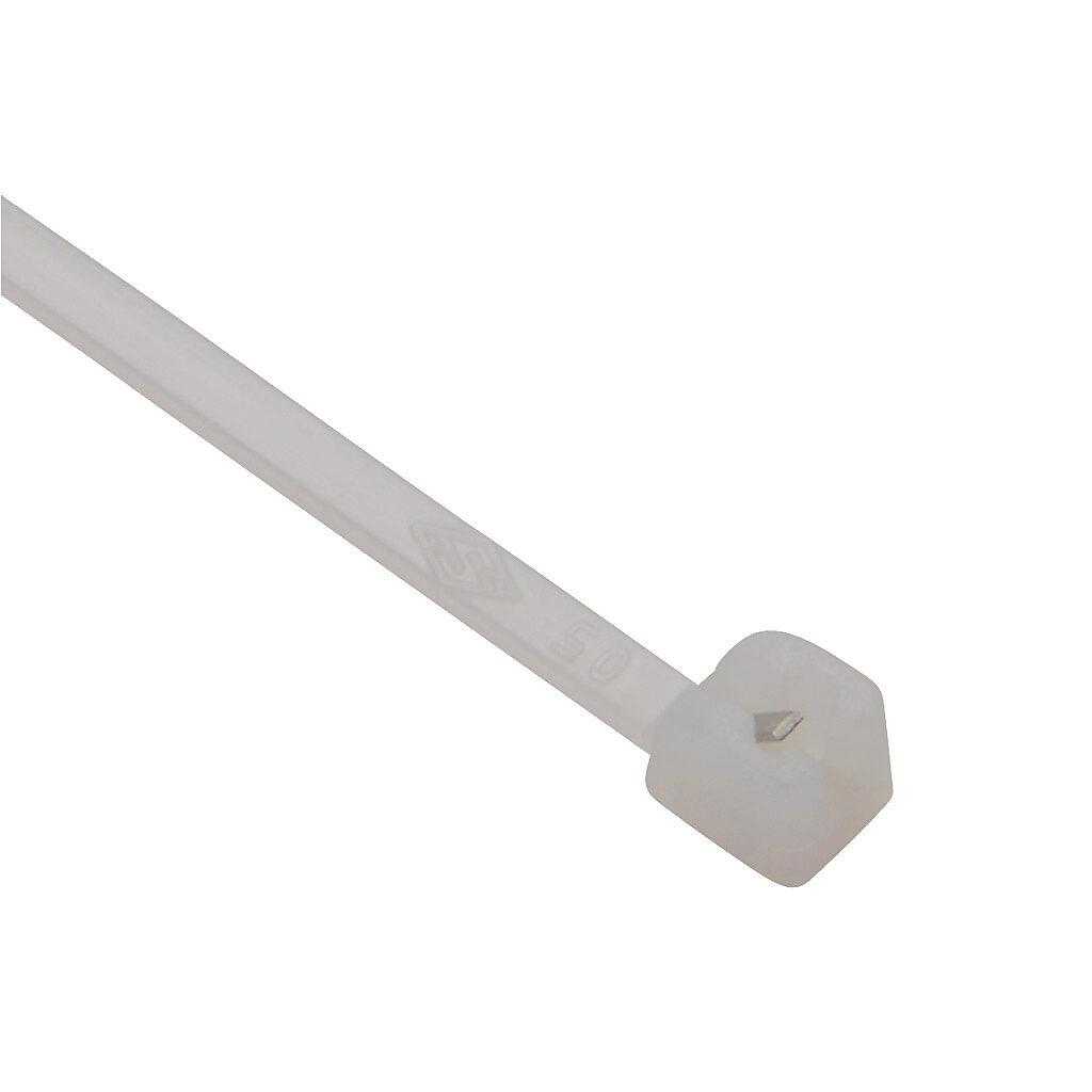 MET.2.2302R - SapiSelco ME-T series steel tooth cable tie, general purpose, nylon 6.6, 3.94in length, 0.1in width, 28lb tensile strength, 0.94in maximum bundle diameter, natural. Package of 1000.