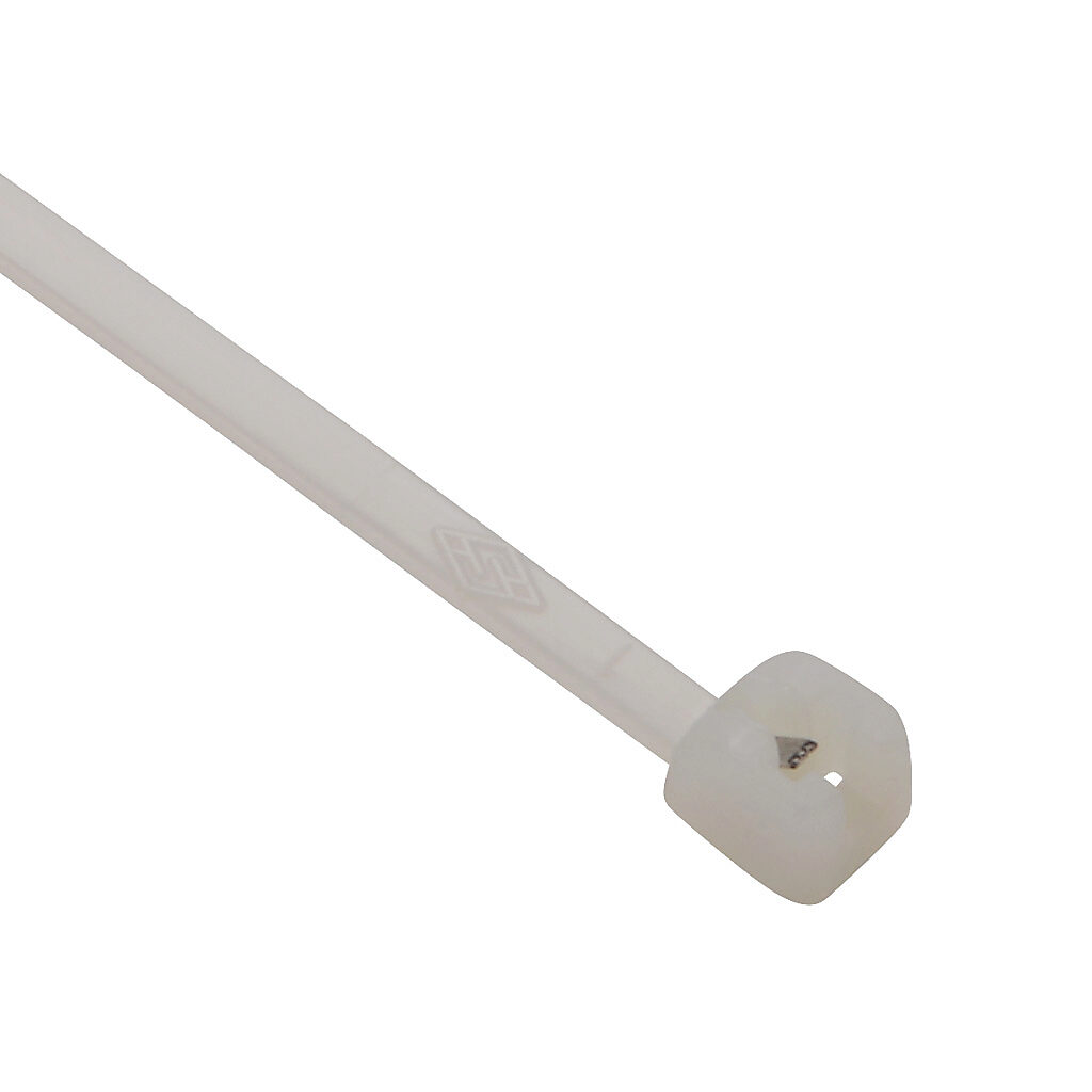 MET.2.2305R - SapiSelco ME-T series steel tooth cable tie, general purpose, nylon 6.6, 7.87in length, 0.1in width, 28lb tensile strength, 2.17in maximum bundle diameter, natural. Package of 1000.