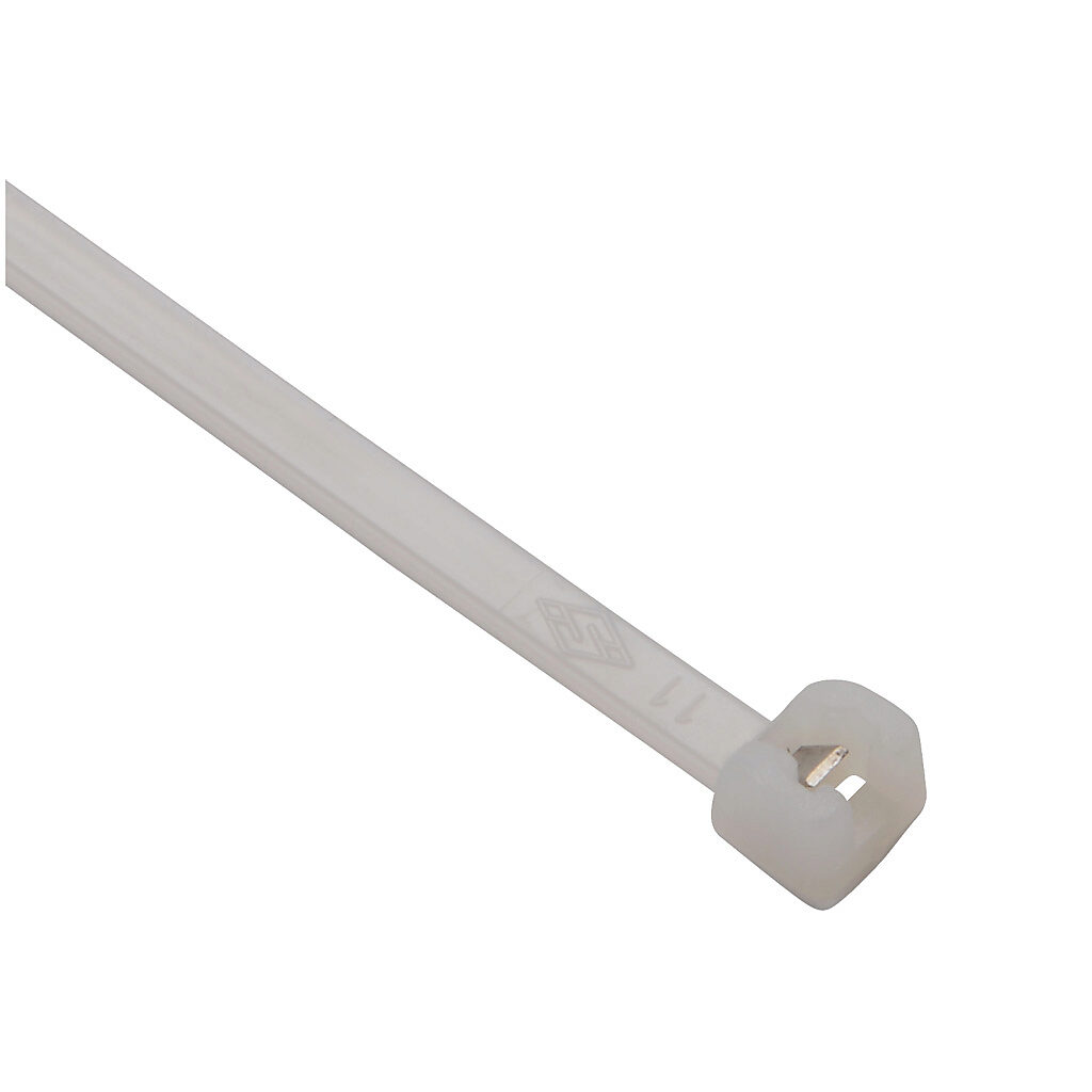 MET.2.2311R - SapiSelco ME-T series steel tooth cable tie, general purpose, nylon 6.6, 7.87in length, 0.14in width, 39lb tensile strength, 2.17in maximum bundle diameter, natural. Package of 1000.