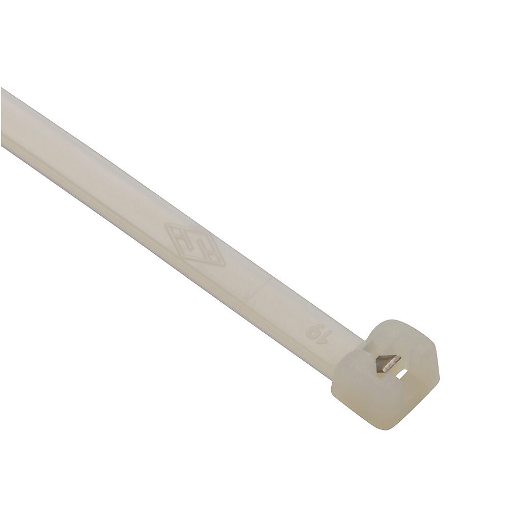 MET.2.2323R - SapiSelco ME-T series steel tooth cable tie, general purpose, nylon 6.6, 7.32in length, 0.18in width, 66lb tensile strength, 2.01in maximum bundle diameter, natural. Package of 1000.