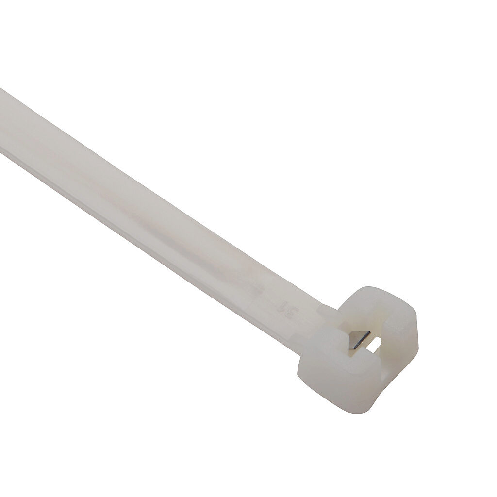 MET.2.2534R - SapiSelco ME-T series steel tooth cable tie, general purpose, nylon 6.6, 14.17in length, 0.3in width, 116lb tensile strength, 3.98in maximum bundle diameter, natural. Package of 50.