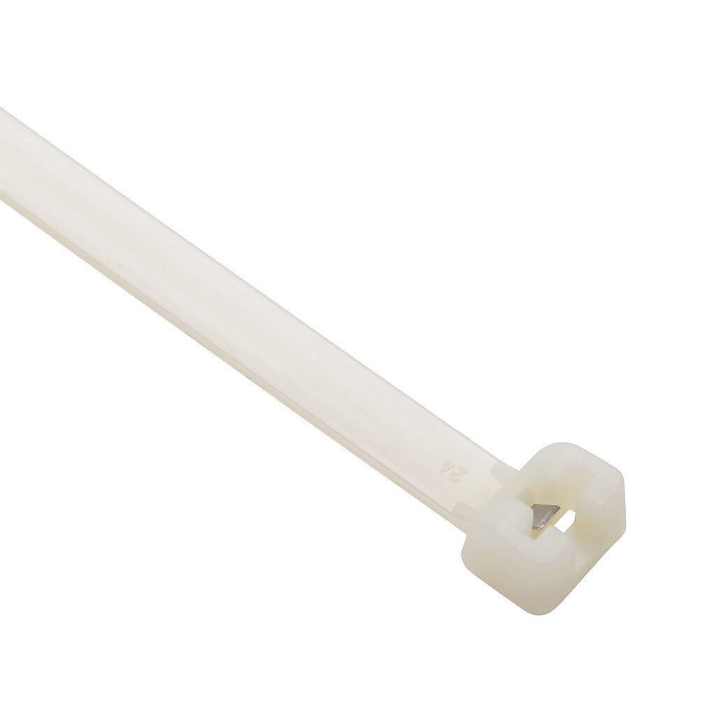 MET.2.2734R - SapiSelco ME-T series steel tooth cable tie, general purpose, nylon 6.6, 14.17in length, 0.3in width, 116lb tensile strength, 3.98in maximum bundle diameter, natural. Package of 500.