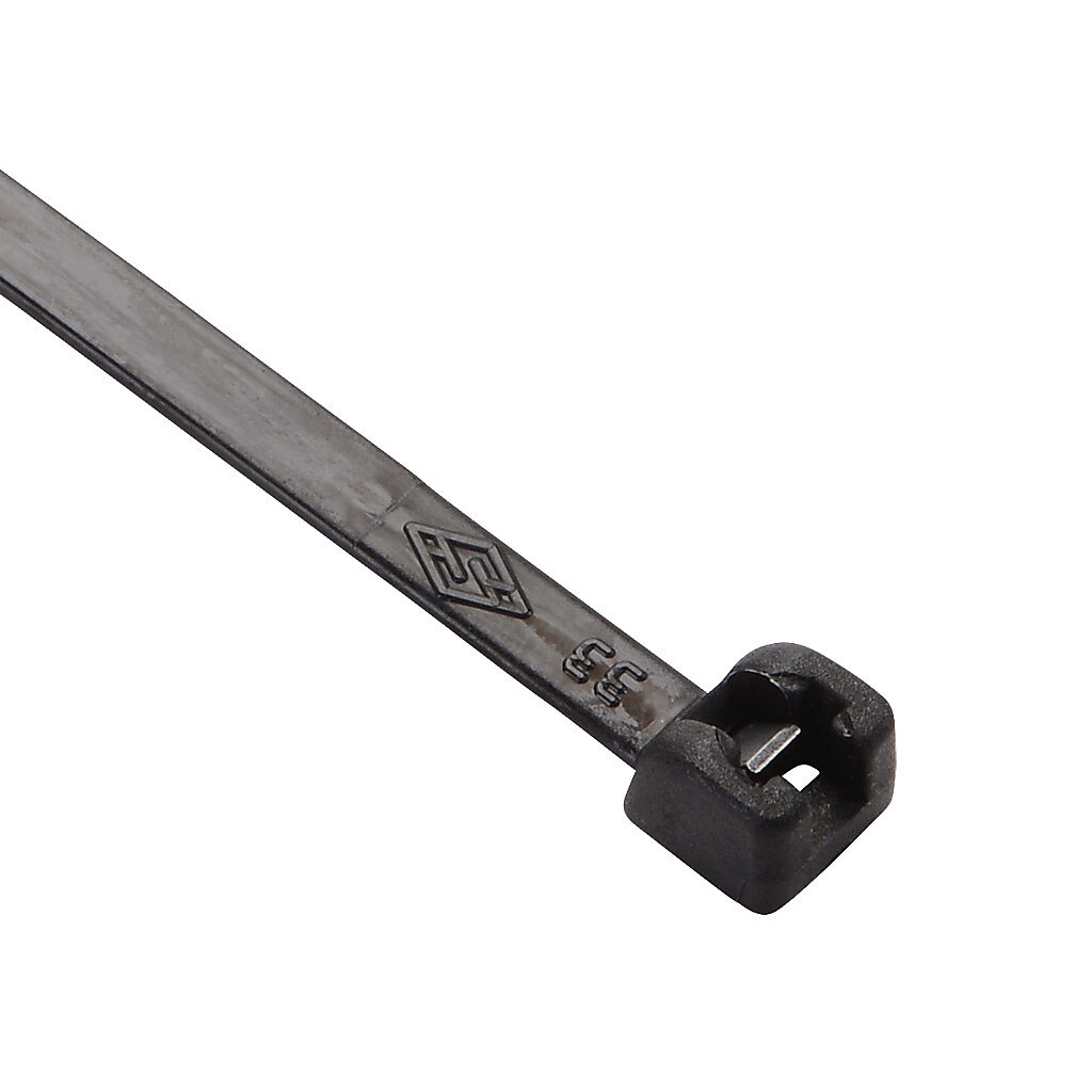 MET.3.2112R - SapiSelco ME-T series steel tooth cable tie, general purpose, nylon 6.6, 11.02in length, 0.14in width, 39lb tensile strength, 3.15in maximum bundle diameter, black. Package of 100.