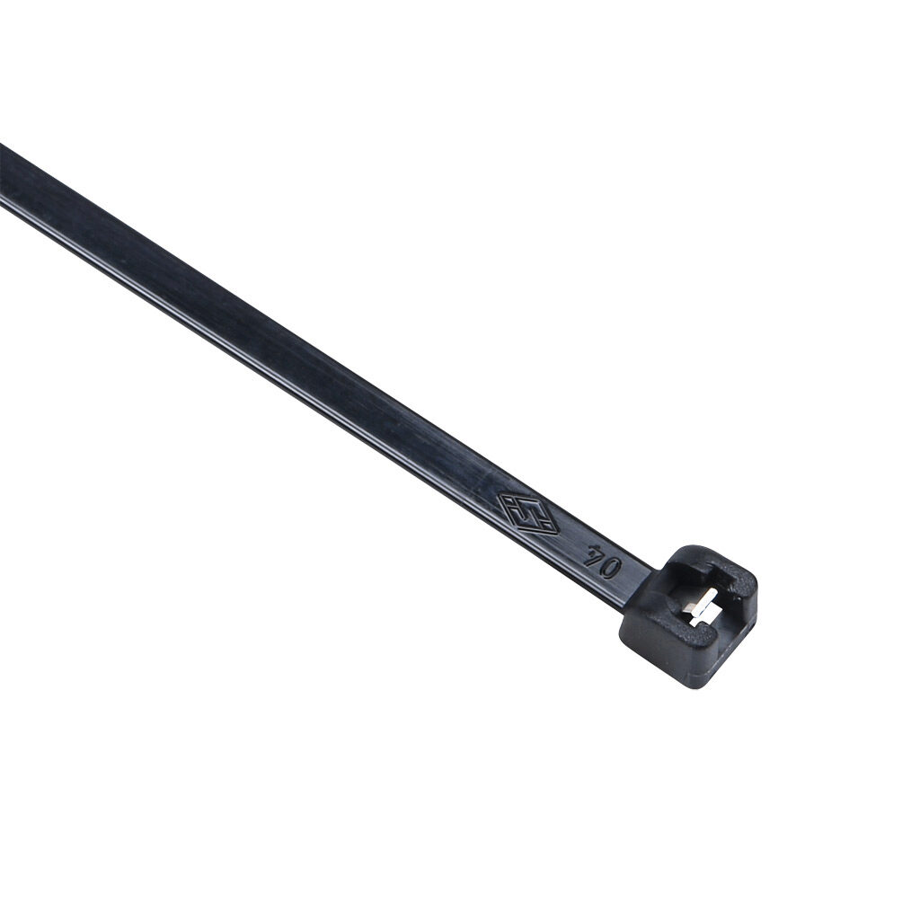 MET.3.2114R - SapiSelco ME-T series steel tooth cable tie, general purpose, nylon 6.6, 14.17in length, 0.14in width, 39lb tensile strength, 3.98in maximum bundle diameter, black. Package of 100.