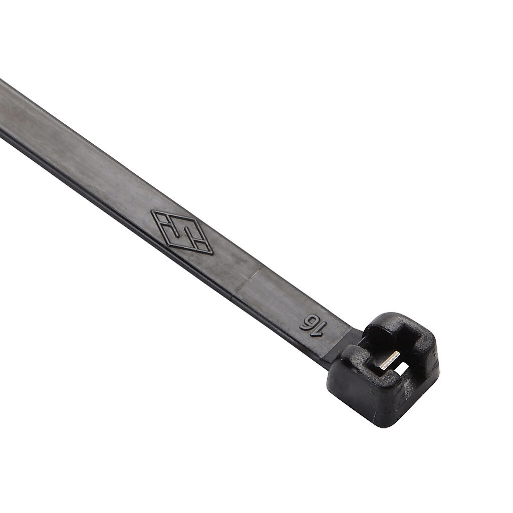 MET.3.2126R - SapiSelco ME-T series steel tooth cable tie, general purpose, nylon 6.6, 14.17in length, 0.18in width, 79lb tensile strength, 4.06in maximum bundle diameter, black. Package of 100.