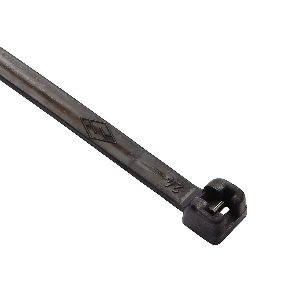 MET.3.2326R - SapiSelco ME-T series steel tooth cable tie, general purpose, nylon 6.6, 14.17in length, 0.18in width, 79lb tensile strength, 4.06in maximum bundle diameter, black. Package of 1000.