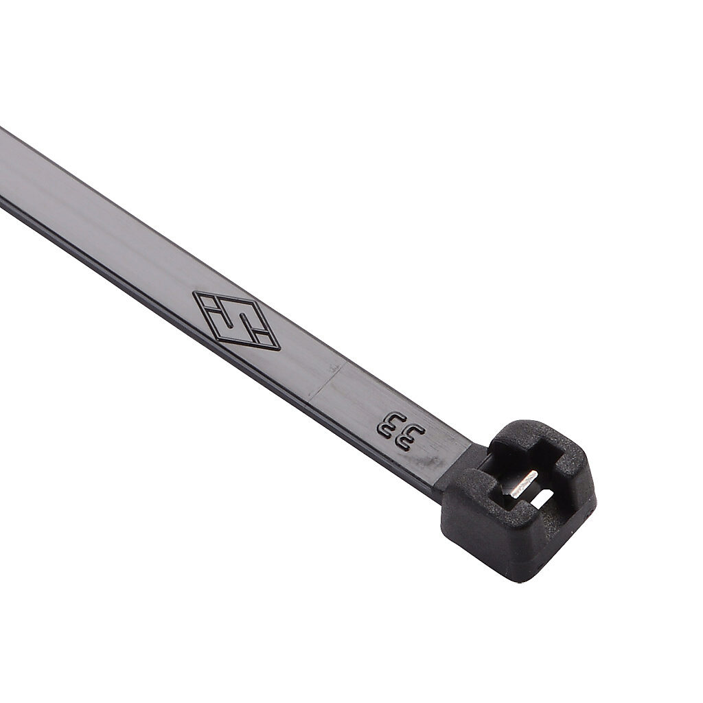 MET.3.2340R - SapiSelco ME-T series steel tooth cable tie, general purpose, nylon 6.6, 11.42in length, 0.18in width, 79lb tensile strength, 3.15in maximum bundle diameter, black. Package of 1000.