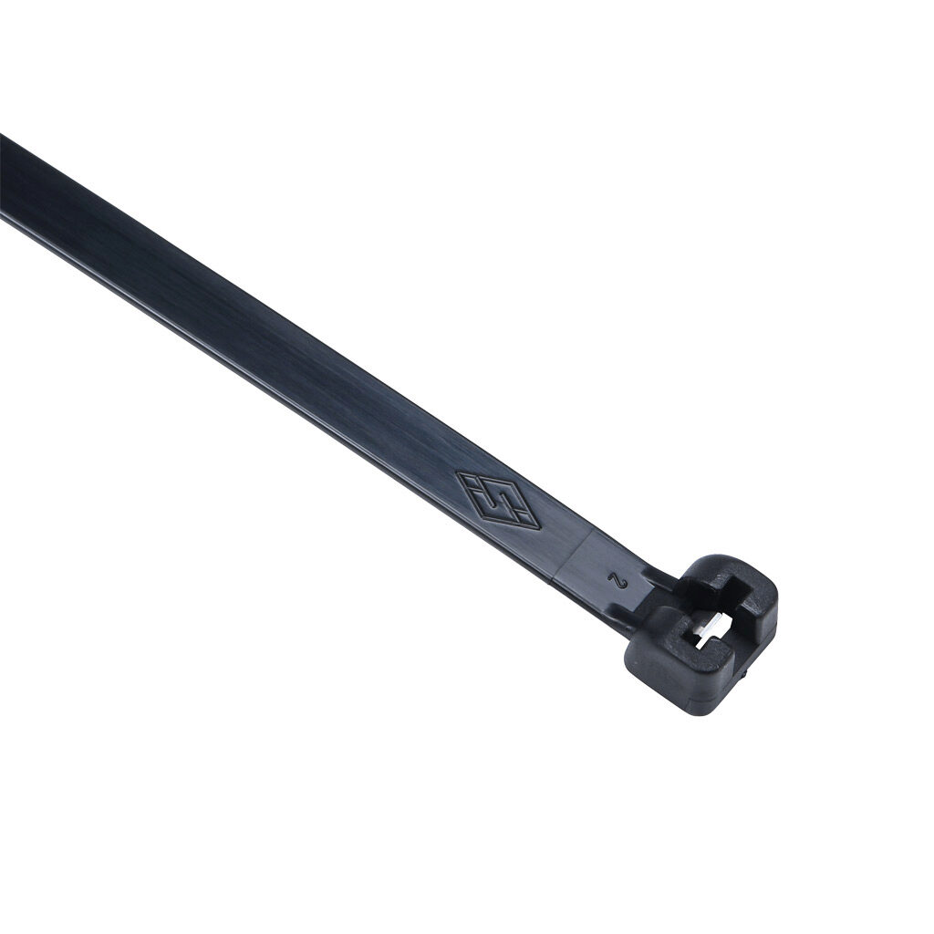 MET.3.2739R - SapiSelco ME-T series steel tooth cable tie, general purpose, nylon 6.6, 8.66in length, 0.3in width, 116lb tensile strength, 2.2in maximum bundle diameter, black. Package of 500.