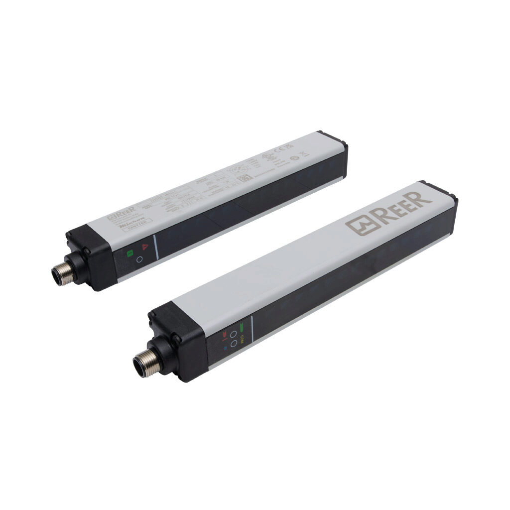 MI153-C - ReeR Micron light grid, sender/receiver pair, object detection, 30mm resolution, 120mm detection height, 0-10m operating distance, (2) push-pull complementary, (2) 5-pin M12 quick-disconnects.