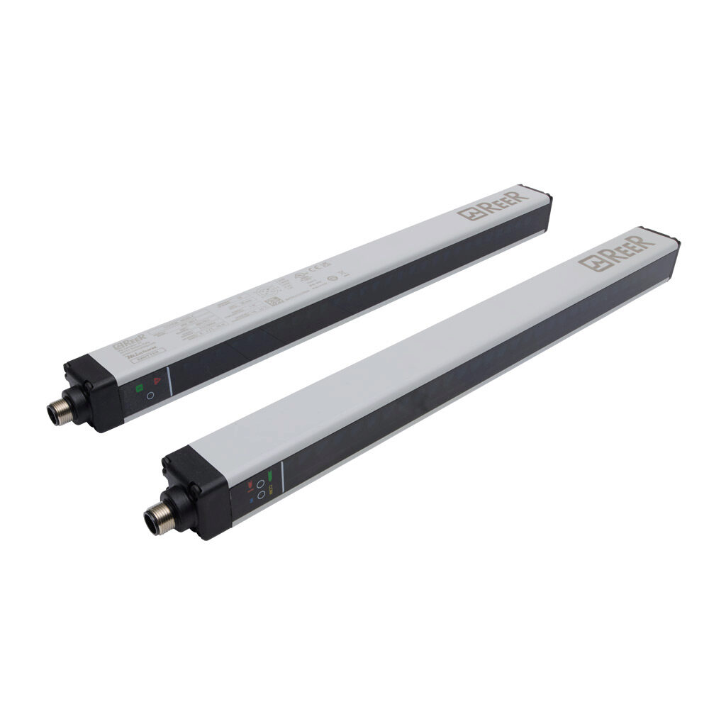 MI303-C - ReeR Micron light grid, sender/receiver pair, object detection, 30mm resolution, 270mm detection height, 0-10m operating distance, (2) push-pull complementary, (2) 5-pin M12 quick-disconnects.