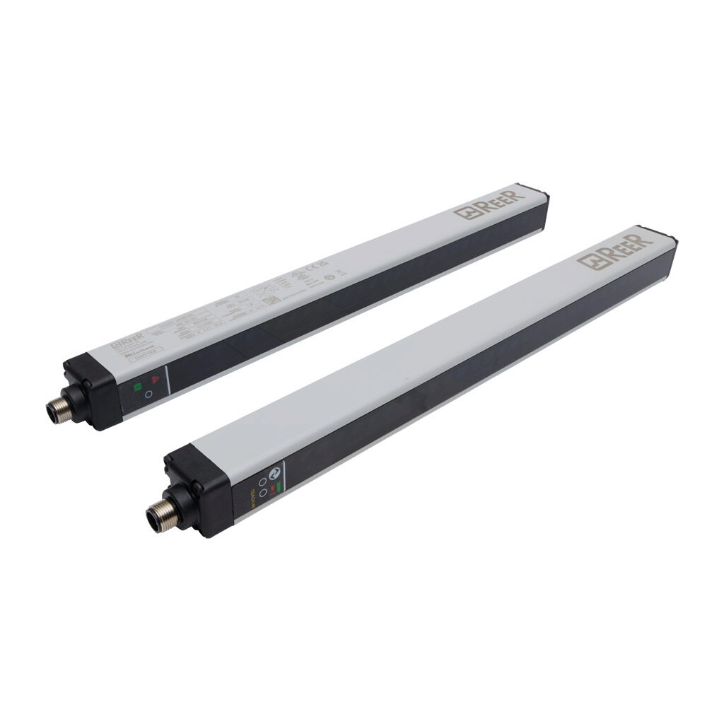 MI303-IOL - ReeR Micron light grid, sender/receiver pair, measuring, 30mm resolution, 270mm detection height, 0-10m operating distance, PNP, configurable, (2) 5-pin M12 quick-disconnects, IO-Link compatible.