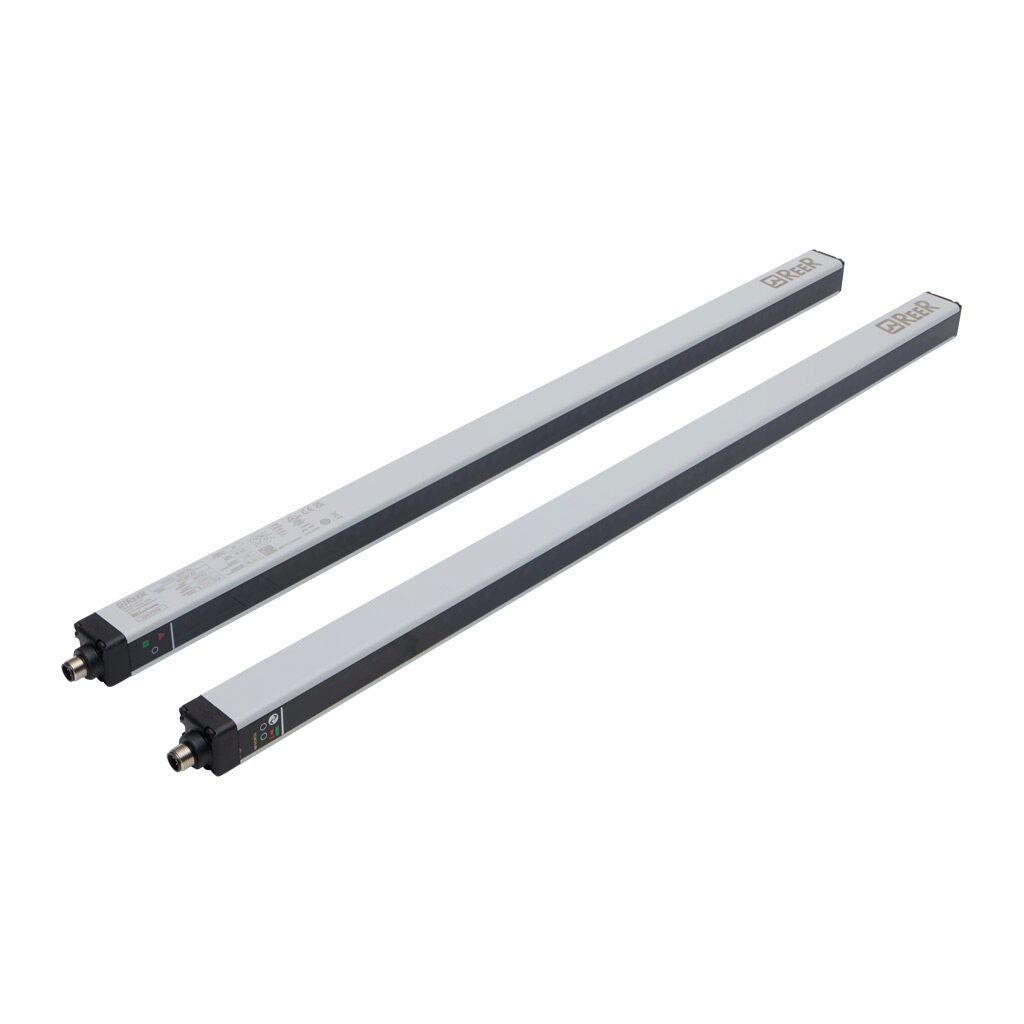 MI601-IOL - ReeR Micron light grid, sender/receiver pair, measuring, 10mm resolution, 590mm detection height, 0-10m operating distance, PNP, configurable, (2) 5-pin M12 quick-disconnects, IO-Link compatible.