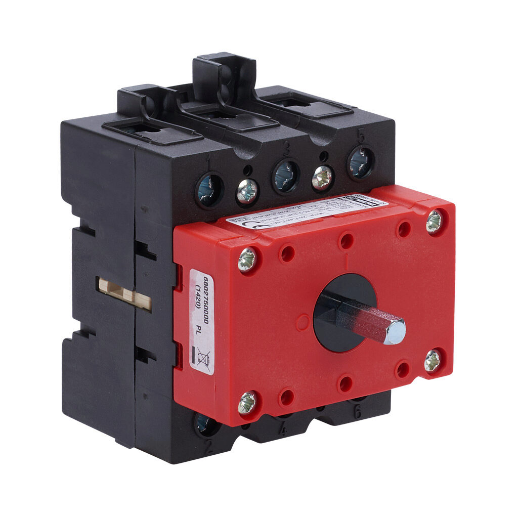 ML3-125-V-A02 - Merz manual motor controller, open, 125A, 600 VAC, 3-pole, 50hp, 35mm DIN rail or panel mount, UL 508 rated.