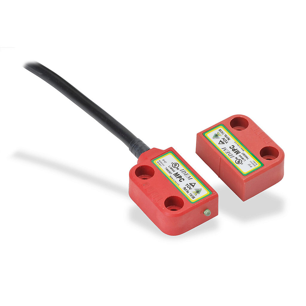 MPC-114106 - IDEM safety switch set, non-contact coded magnetic, right exit mount, (2) N.C. safety output(s), (1) N.O. monitoring output(s), plastic housing, 36 x 26mm, pigtail, 16.4ft/5m cable length.