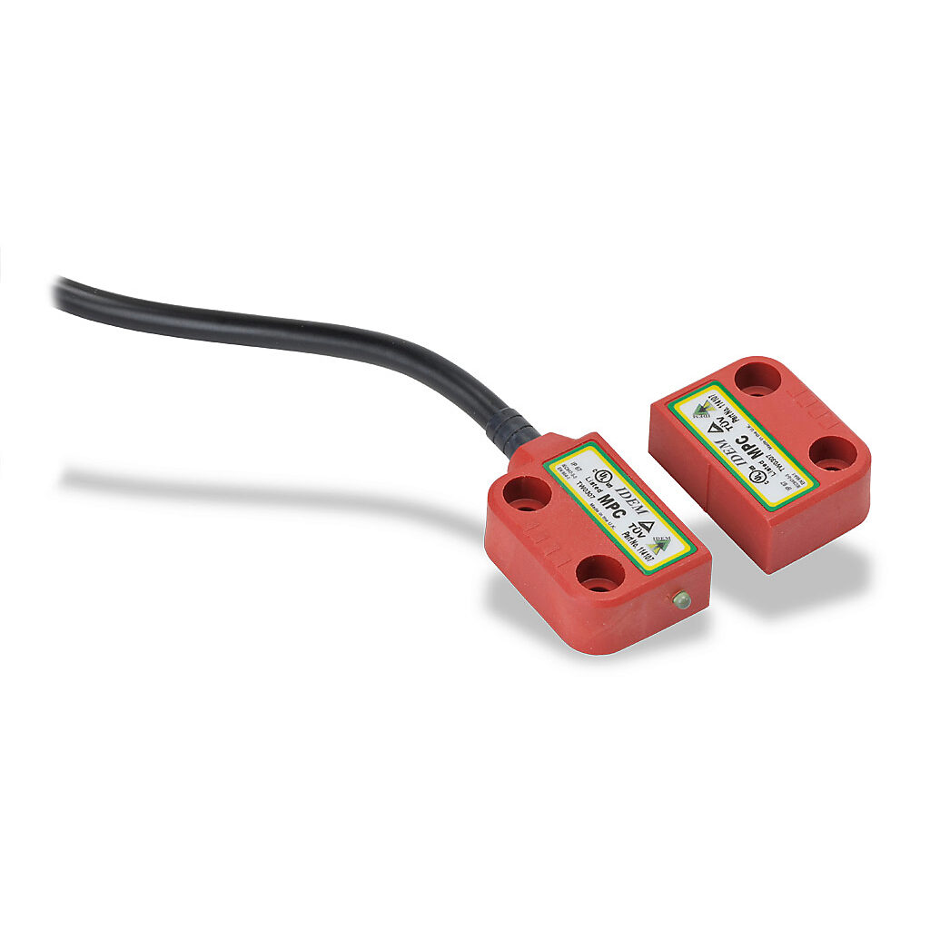 MPC-114107 - IDEM safety switch set, non-contact coded magnetic, right exit mount, (2) N.C. safety output(s), (1) N.O. monitoring output(s), plastic housing, 36 x 26mm, pigtail, 32.8ft/10m cable length.