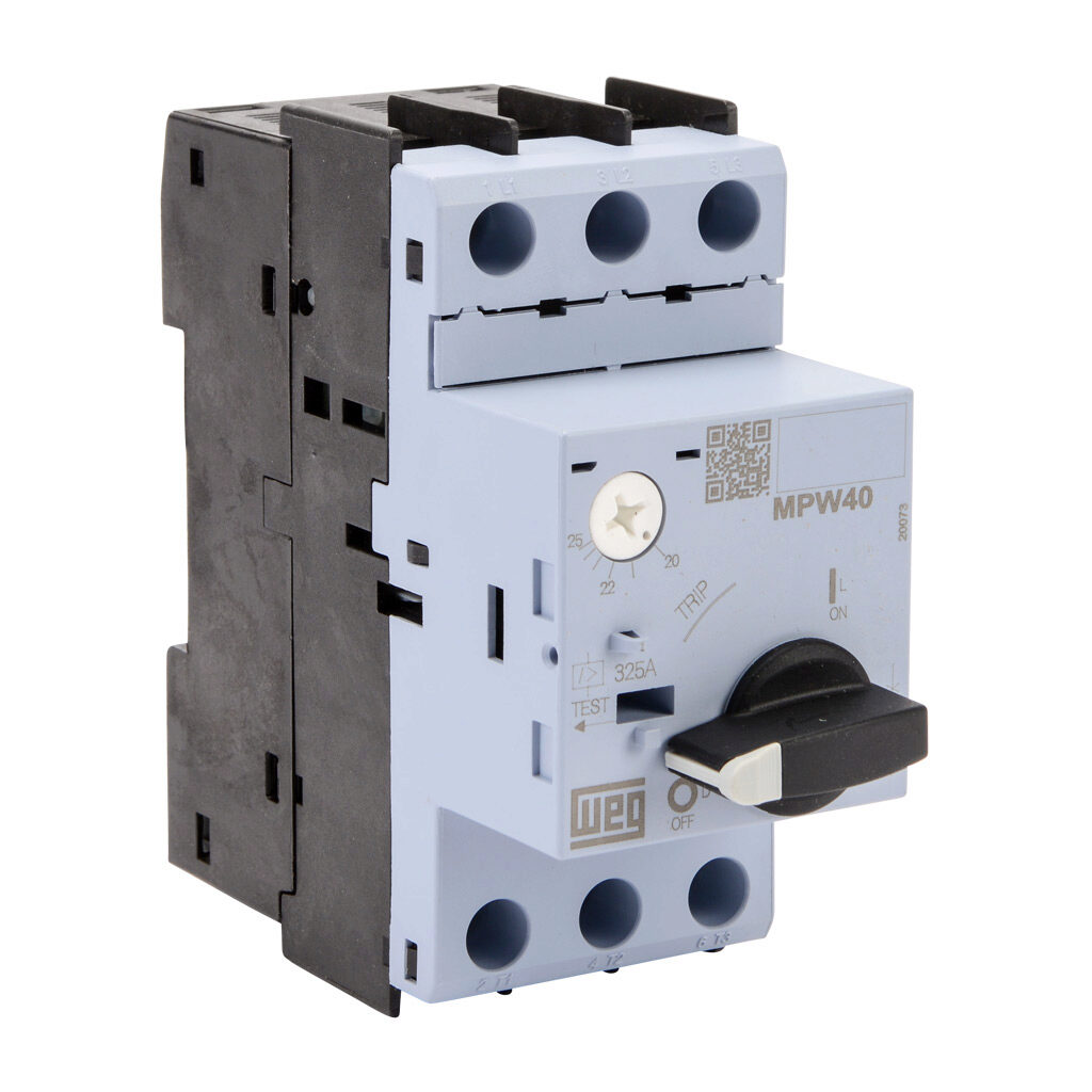 MPW40-3-U025 - WEG Electric MPW40 series manual motor protector, rotary, 25A, thermal overload, 20.0-25.0A adjustable, 325A instantaneous trip rating, open, 45mm frame.