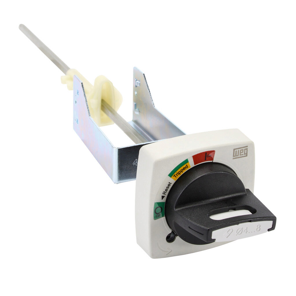 MRX-330 - WEG Electric rotary handle, selector, black/gray, external front mount, 2-position, lockable in OFF only, defeatable, NEMA 4/4X, IP65. For use with MPW40 series manual motor protectors. 330mm shaft included.