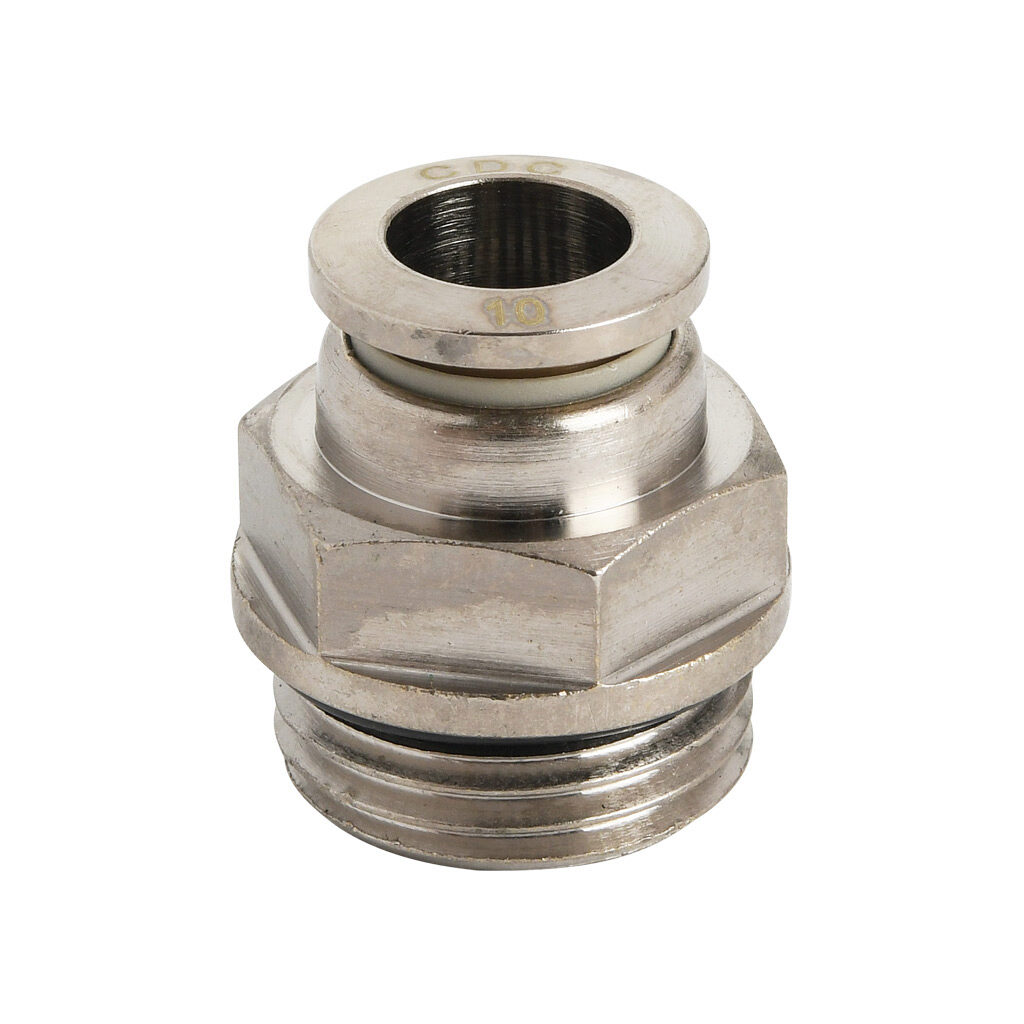 MS10M-12G-B - NITRA pneumatic push-to-connect fitting, straight, nickel-plated brass body, nickel-plated brass threads, Buna-N O-ring seal(s), (1) G1/2 male BSPP to (1) 10mm push-to-connect. Package of 5.
