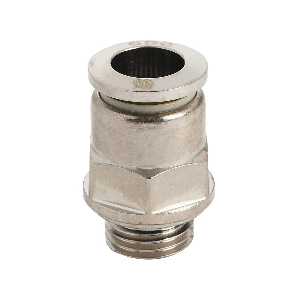 MS10M-14G-B - NITRA pneumatic push-to-connect fitting, straight, nickel-plated brass body, nickel-plated brass threads, Buna-N O-ring seal(s), (1) G1/4 male BSPP to (1) 10mm push-to-connect. Package of 5.