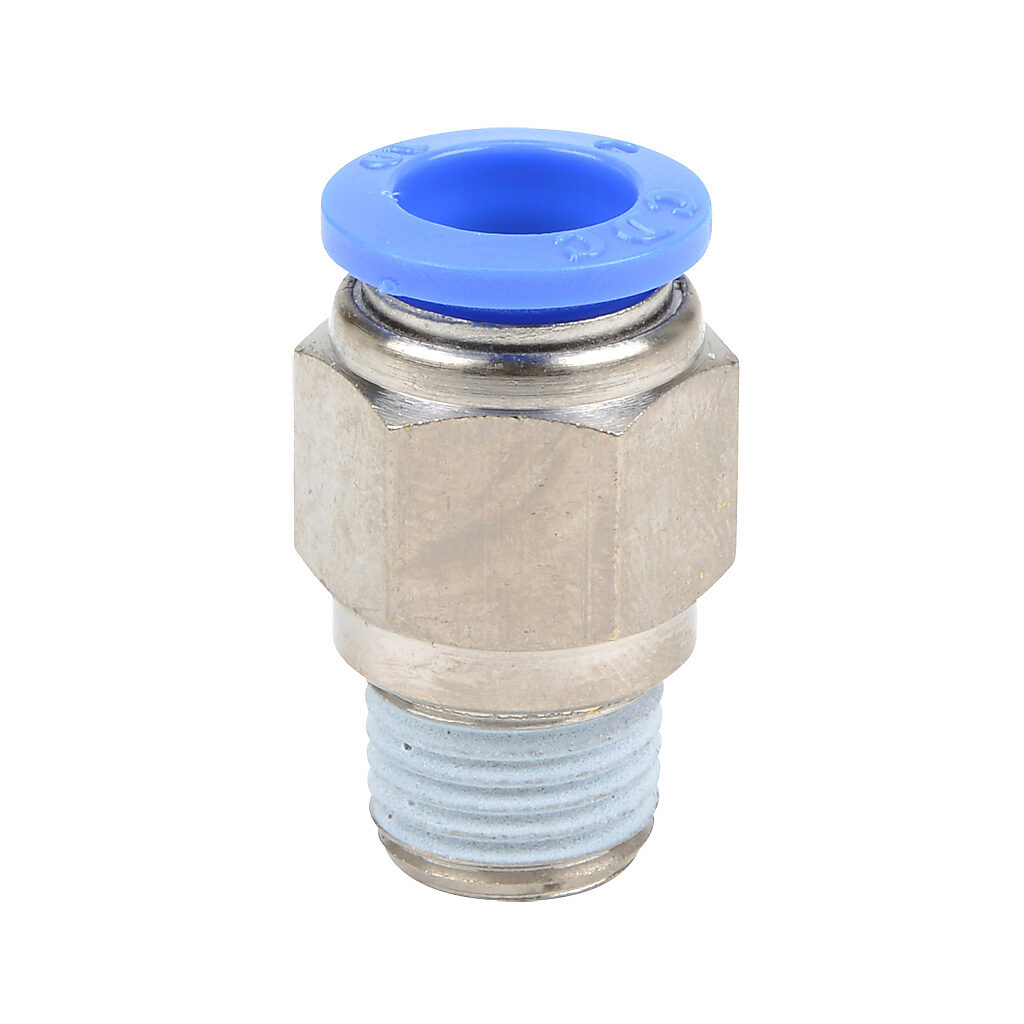 MS10M-14R - NITRA pneumatic push-to-connect fitting, straight, nickel-plated brass body, nickel-plated brass threads, thread sealant, (1) R1/4 male BSPT to (1) 10mm push-to-connect. Package of 5.