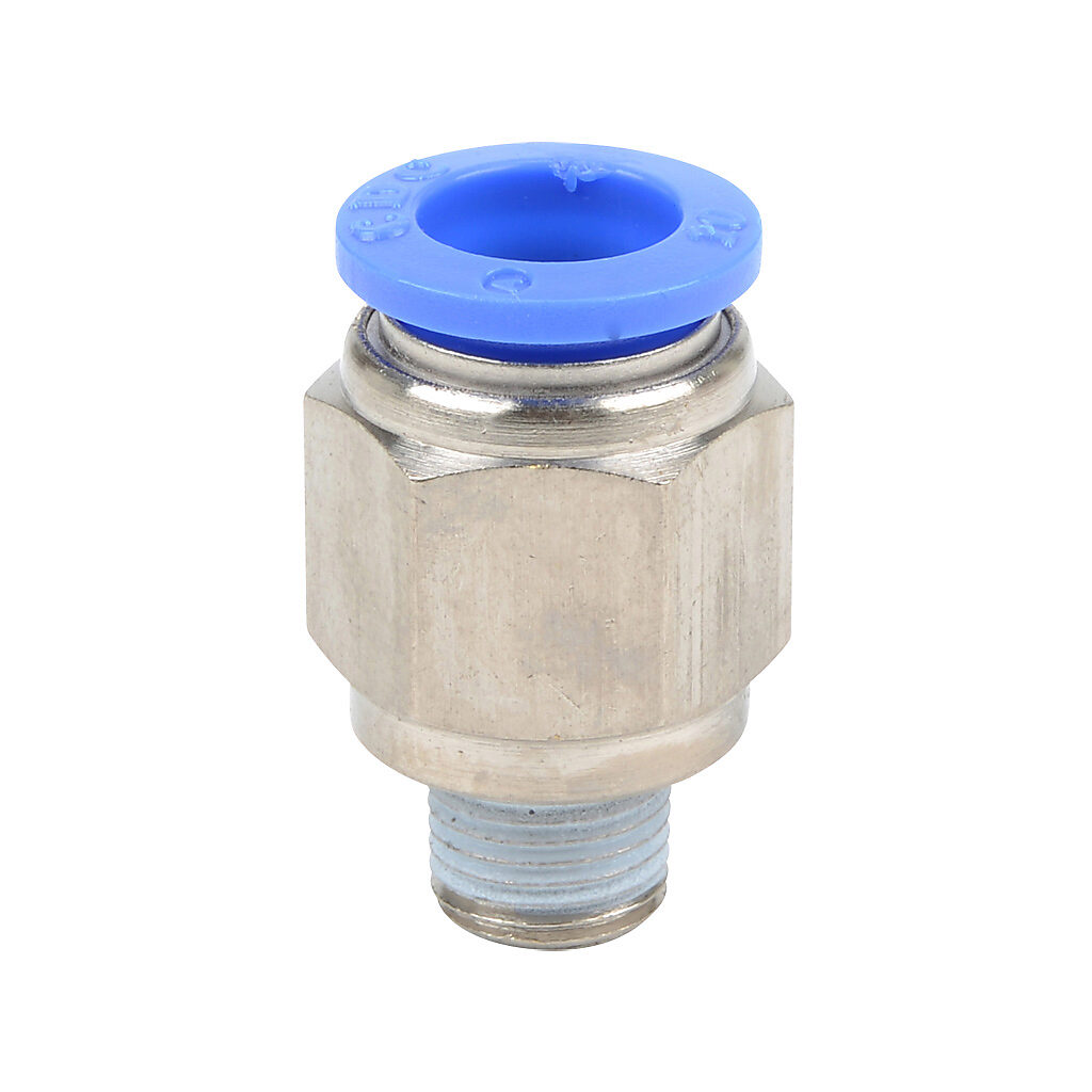 MS10M-18R - NITRA pneumatic push-to-connect fitting, straight, nickel-plated brass body, nickel-plated brass threads, thread sealant, (1) R1/8 male BSPT to (1) 10mm push-to-connect. Package of 5.