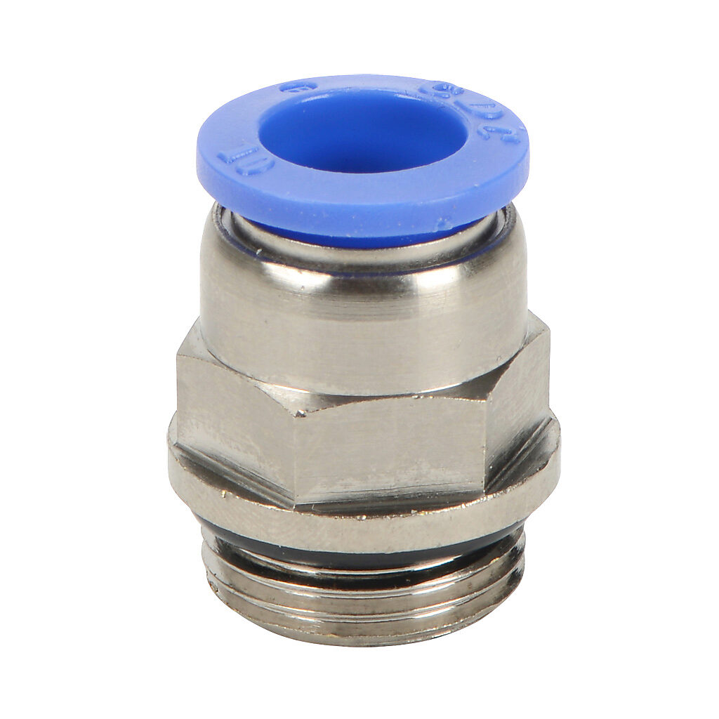 MS10M-38G - NITRA pneumatic push-to-connect fitting, straight, nickel-plated brass body, nickel-plated brass threads, Buna-N O-ring seal(s), (1) G3/8 male BSPP to (1) 10mm push-to-connect. Package of 5.