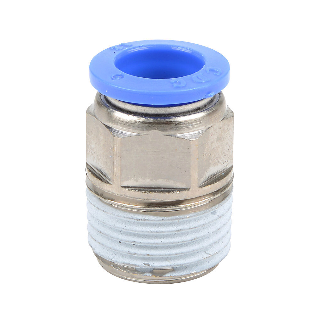 MS12M-12R - NITRA pneumatic push-to-connect fitting, straight, nickel-plated brass body, nickel-plated brass threads, thread sealant, (1) R1/2 male BSPT to (1) 12mm push-to-connect. Package of 5.