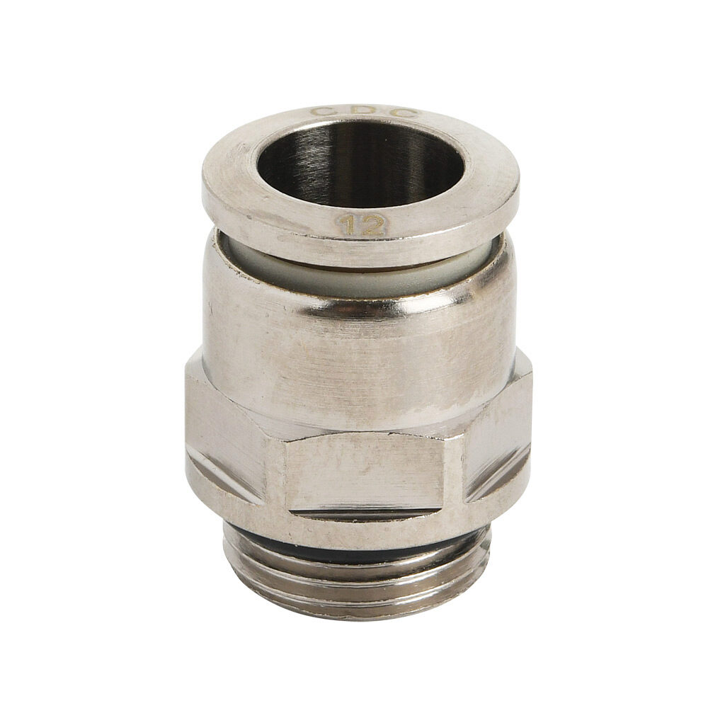 MS12M-38G-B - NITRA pneumatic push-to-connect fitting, straight, nickel-plated brass body, nickel-plated brass threads, Buna-N O-ring seal(s), (1) G3/8 male BSPP to (1) 12mm push-to-connect. Package of 5.