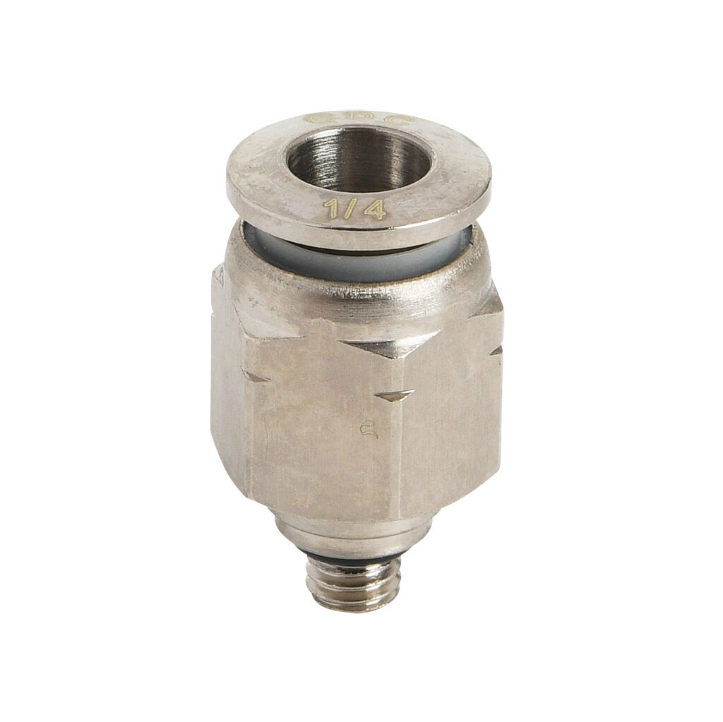 MS14-10N-B - NITRA pneumatic push-to-connect fitting, straight, nickel-plated brass body, nickel-plated brass threads, Buna-N O-ring seal(s), (1) #10-32 male UNF to (1) 1/4in push-to-connect. Package of 5.