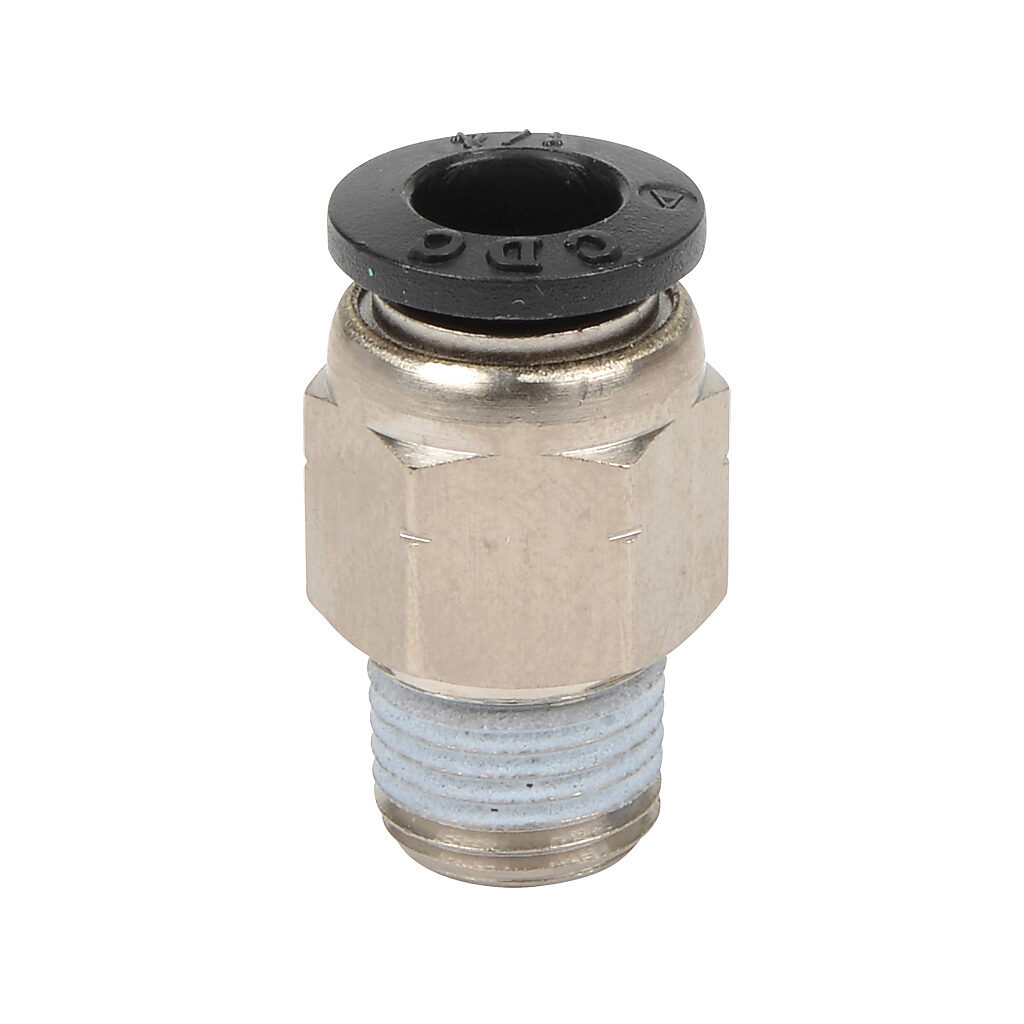 MS14-18N - NITRA pneumatic push-to-connect fitting, straight, nickel-plated brass body, nickel-plated brass threads, thread sealant, (1) 1/8in male NPT to (1) 1/4in push-to-connect. Package of 5.
