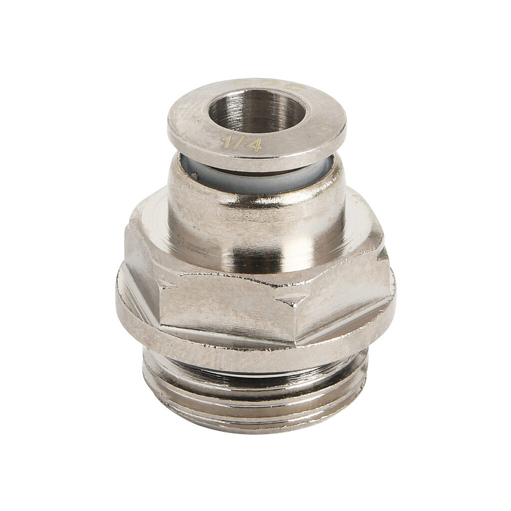 MS14-38G-B - NITRA pneumatic push-to-connect fitting, straight, nickel-plated brass body, nickel-plated brass threads, Buna-N O-ring seal(s), (1) G3/8 male BSPP to (1) 1/4in push-to-connect. Package of 5.
