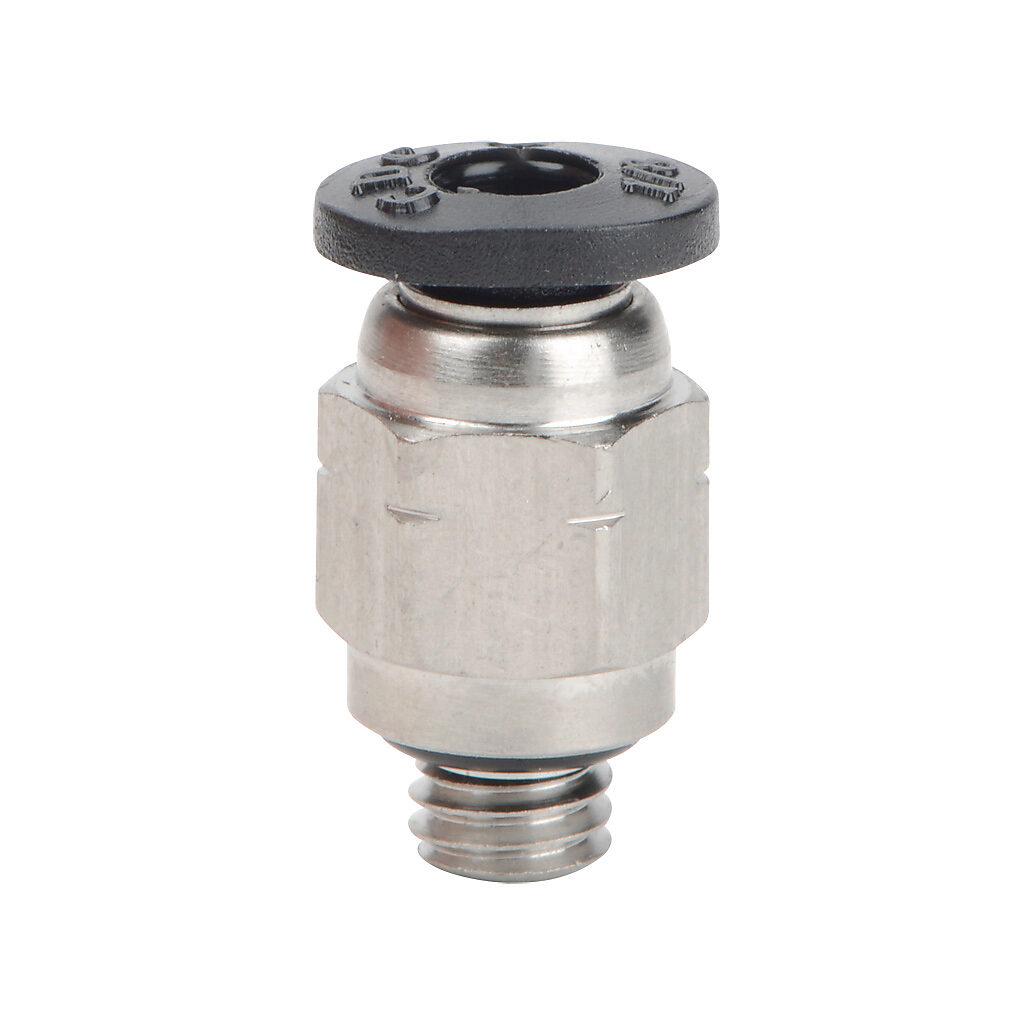 MS18-10N - NITRA pneumatic push-to-connect fitting, straight, nickel-plated brass body, nickel-plated brass threads, Buna-N O-ring seal(s), (1) #10-32 male UNF to (1) 1/8in push-to-connect. Package of 5.