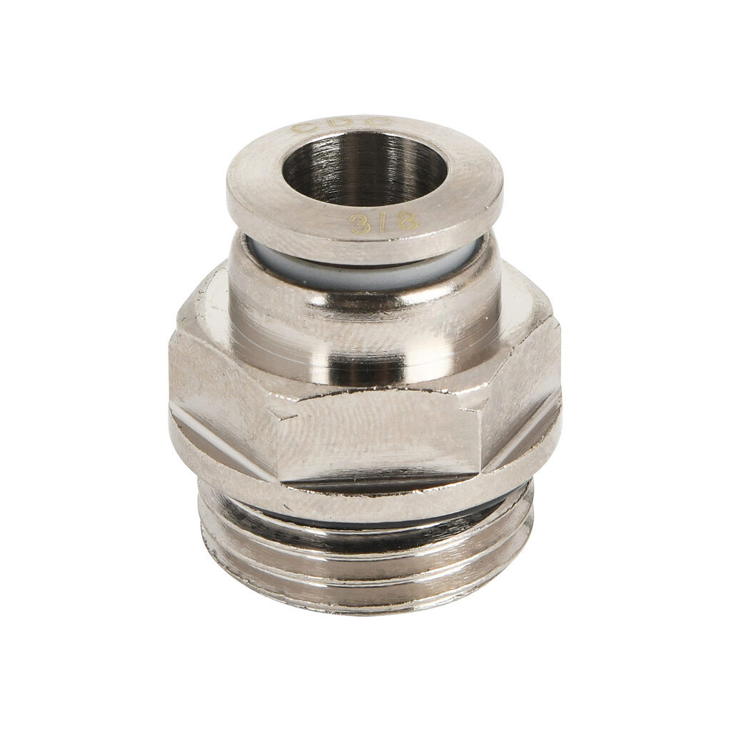 MS38-12G-B - NITRA pneumatic push-to-connect fitting, straight, nickel-plated brass body, nickel-plated brass threads, Buna-N O-ring seal(s), (1) G1/2 male BSPP to (1) 3/8in push-to-connect. Package of 5.