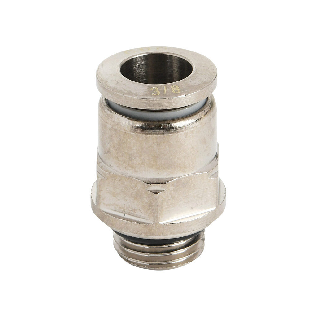 MS38-14G-B - NITRA pneumatic push-to-connect fitting, straight, nickel-plated brass body, nickel-plated brass threads, Buna-N O-ring seal(s), (1) G1/4 male BSPP to (1) 3/8in push-to-connect. Package of 5.