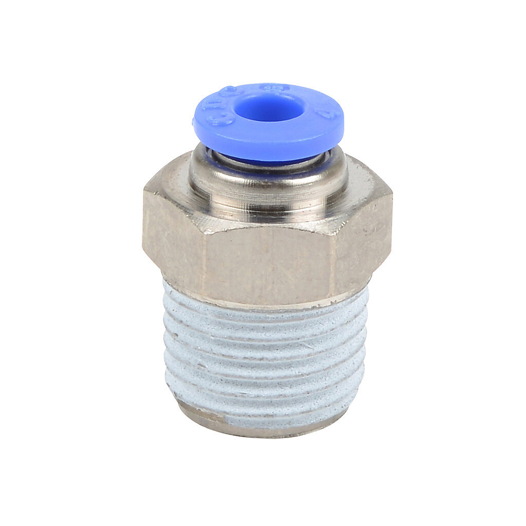 MS4M-14R - NITRA pneumatic push-to-connect fitting, straight, nickel-plated brass body, nickel-plated brass threads, thread sealant, (1) R1/4 male BSPT to (1) 5/32in (4mm) push-to-connect. Package of 5.