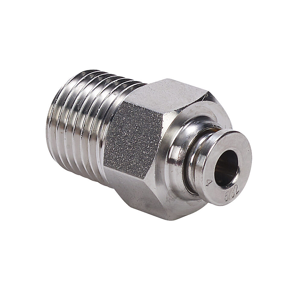 MS4M-14R-SS - NITRA pneumatic push-to-connect fitting, straight, 316 stainless steel body, 316 stainless steel threads, (1) R1/4 male BSPT to (1) 5/32in (4mm) push-to-connect.