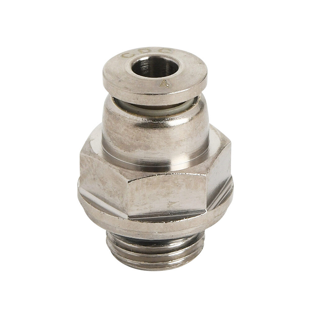 MS4M-18G-B - NITRA pneumatic push-to-connect fitting, straight, nickel-plated brass body, nickel-plated brass threads, Buna-N O-ring seal(s), (1) G1/8 male BSPP to (1) 5/32in (4mm) push-to-connect. Package of 5.