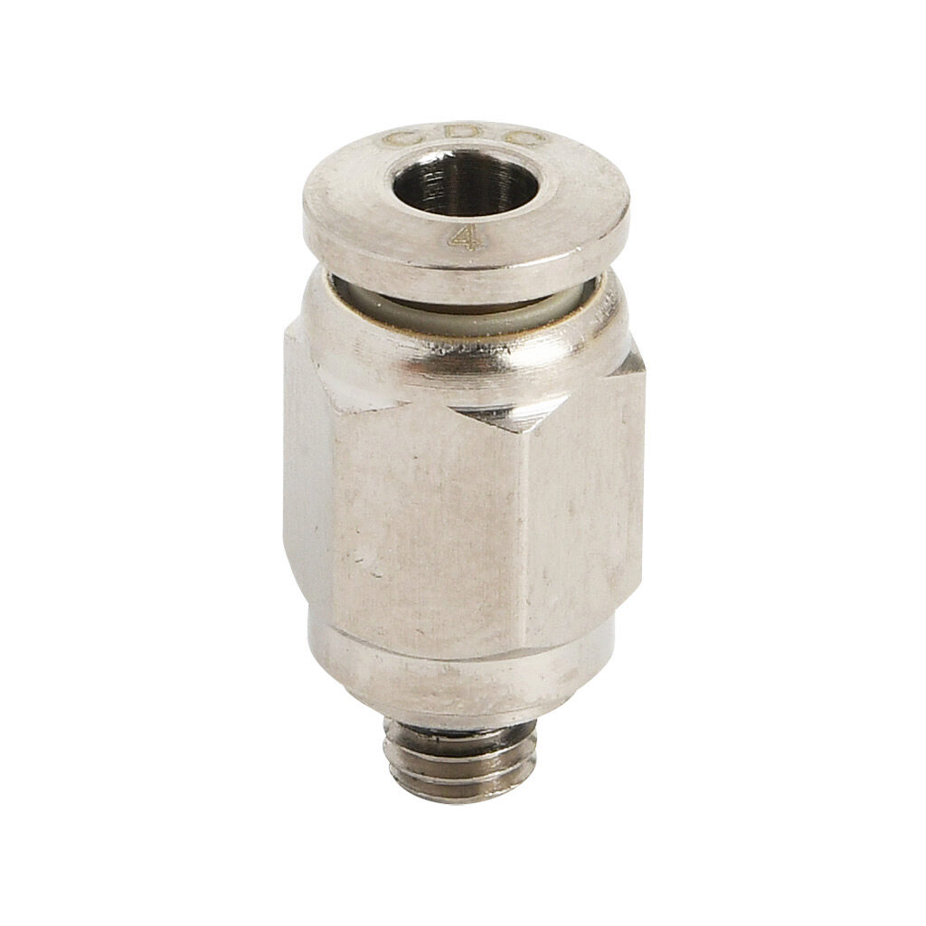 MS4M-M5-B - NITRA pneumatic push-to-connect fitting, straight, nickel-plated brass body, nickel-plated brass threads, Buna-N O-ring seal(s), (1) M5 x 0.8 male ISO to (1) 5/32in (4mm) push-to-connect. Package of 5.