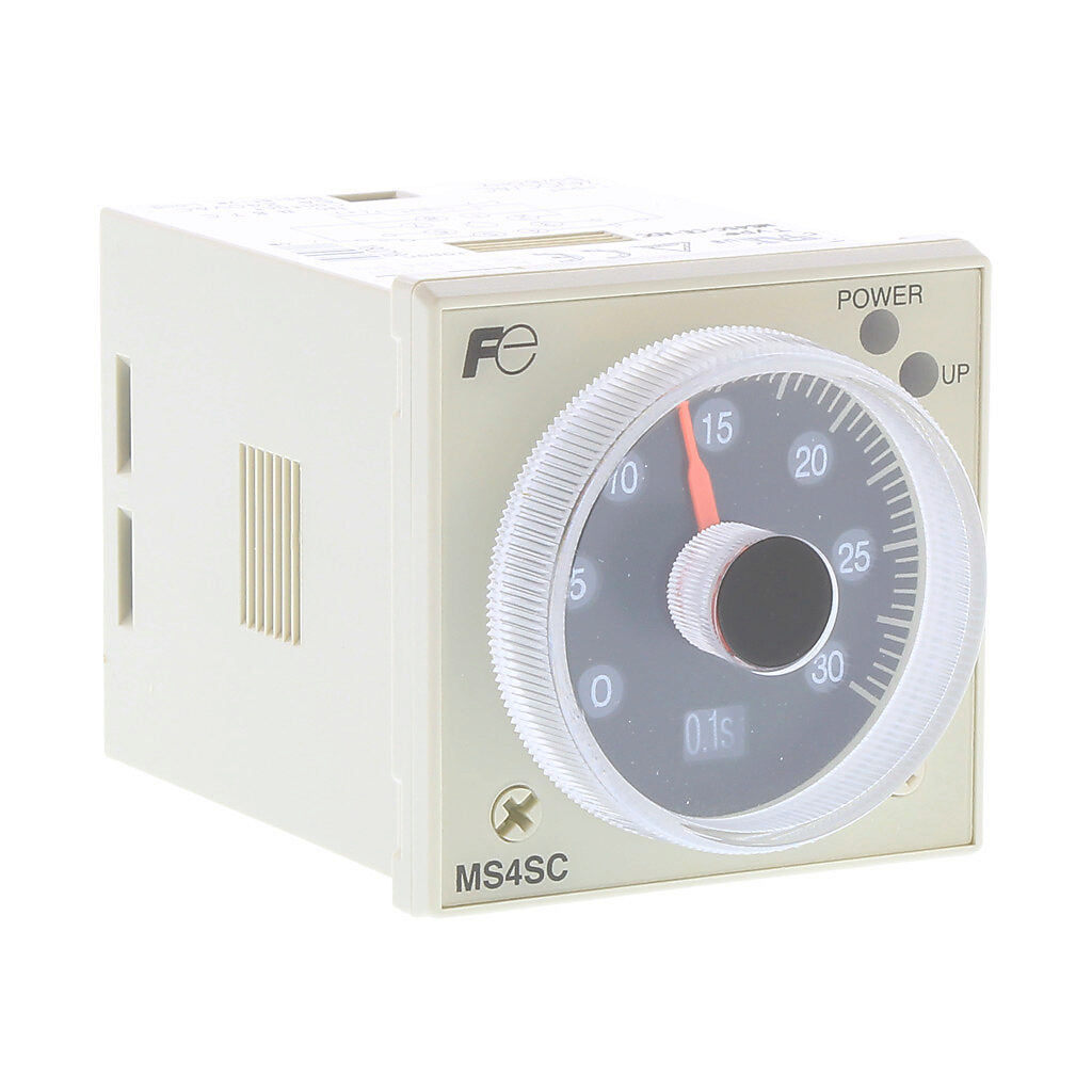 MS4SC-CE-ADC - Fuji Electric on-delay relay timer, 0.05 seconds to 60 hours selectable timing range, 24 VAC/VDC operating voltage, 5A contact rating, (1) SPDT timed relay and (1) SPDT instant relay output(s), socket mount, 8-pin. Requires Fuji Ele...