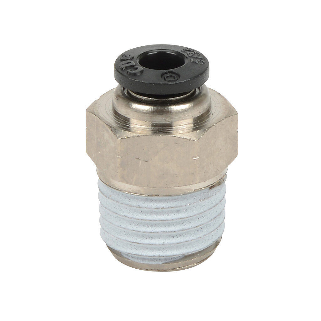 MS532-14N - NITRA pneumatic push-to-connect fitting, straight, nickel-plated brass body, nickel-plated brass threads, thread sealant, (1) 1/4in male NPT to (1) 5/32in (4mm) push-to-connect. Package of 5.