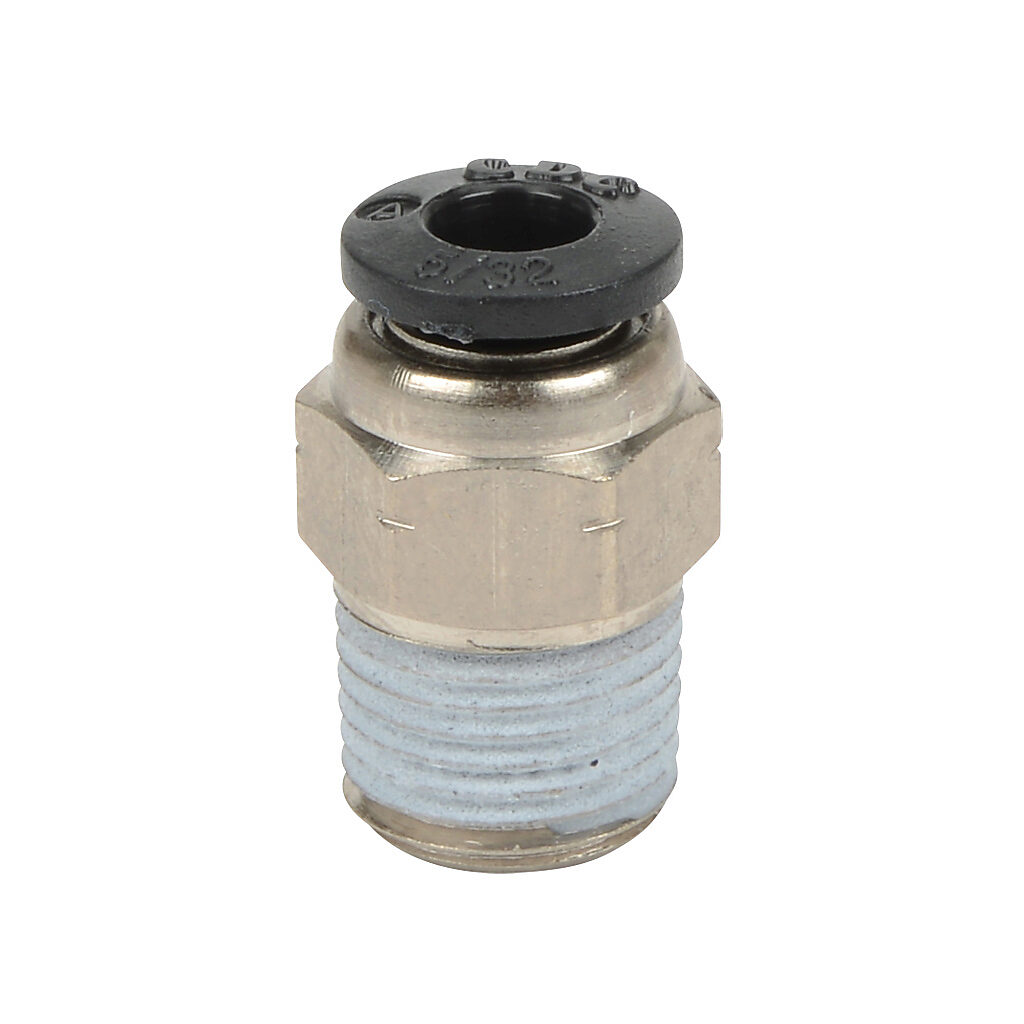 MS532-18N - NITRA pneumatic push-to-connect fitting, straight, nickel-plated brass body, nickel-plated brass threads, thread sealant, (1) 1/8in male NPT to (1) 5/32in (4mm) push-to-connect. Package of 5.