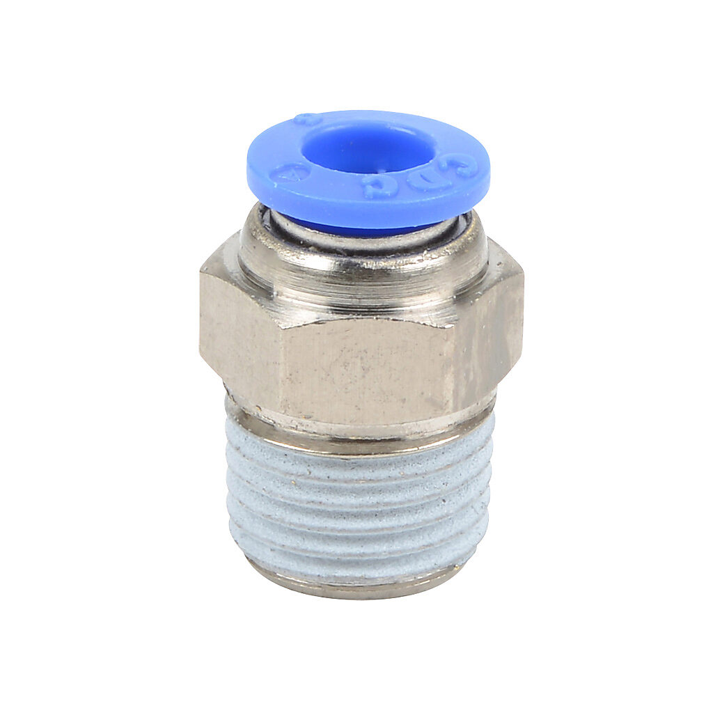 MS6M-14R - NITRA pneumatic push-to-connect fitting, straight, nickel-plated brass body, nickel-plated brass threads, thread sealant, (1) R1/4 male BSPT to (1) 6mm push-to-connect. Package of 5.