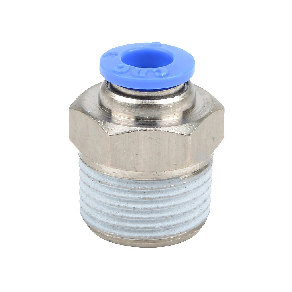 MS6M-38R - NITRA pneumatic push-to-connect fitting, straight, nickel-plated brass body, nickel-plated brass threads, thread sealant, (1) R3/8 male BSPT to (1) 6mm push-to-connect. Package of 5.