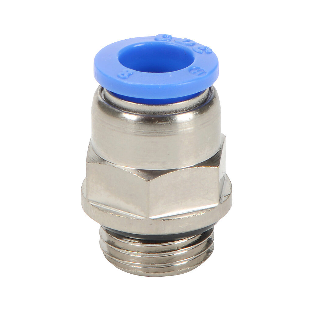 MS8M-14G - NITRA pneumatic push-to-connect fitting, straight, nickel-plated brass body, nickel-plated brass threads, Buna-N O-ring seal(s), (1) G1/4 male BSPP to (1) 5/16in (8mm) push-to-connect. Package of 5.