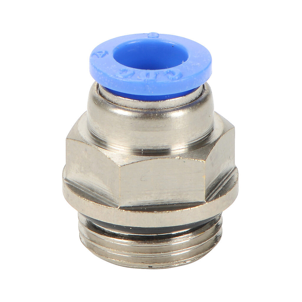 MS8M-38G - NITRA pneumatic push-to-connect fitting, straight, nickel-plated brass body, nickel-plated brass threads, Buna-N O-ring seal(s), (1) G3/8 male BSPP to (1) 5/16in (8mm) push-to-connect. Package of 5.