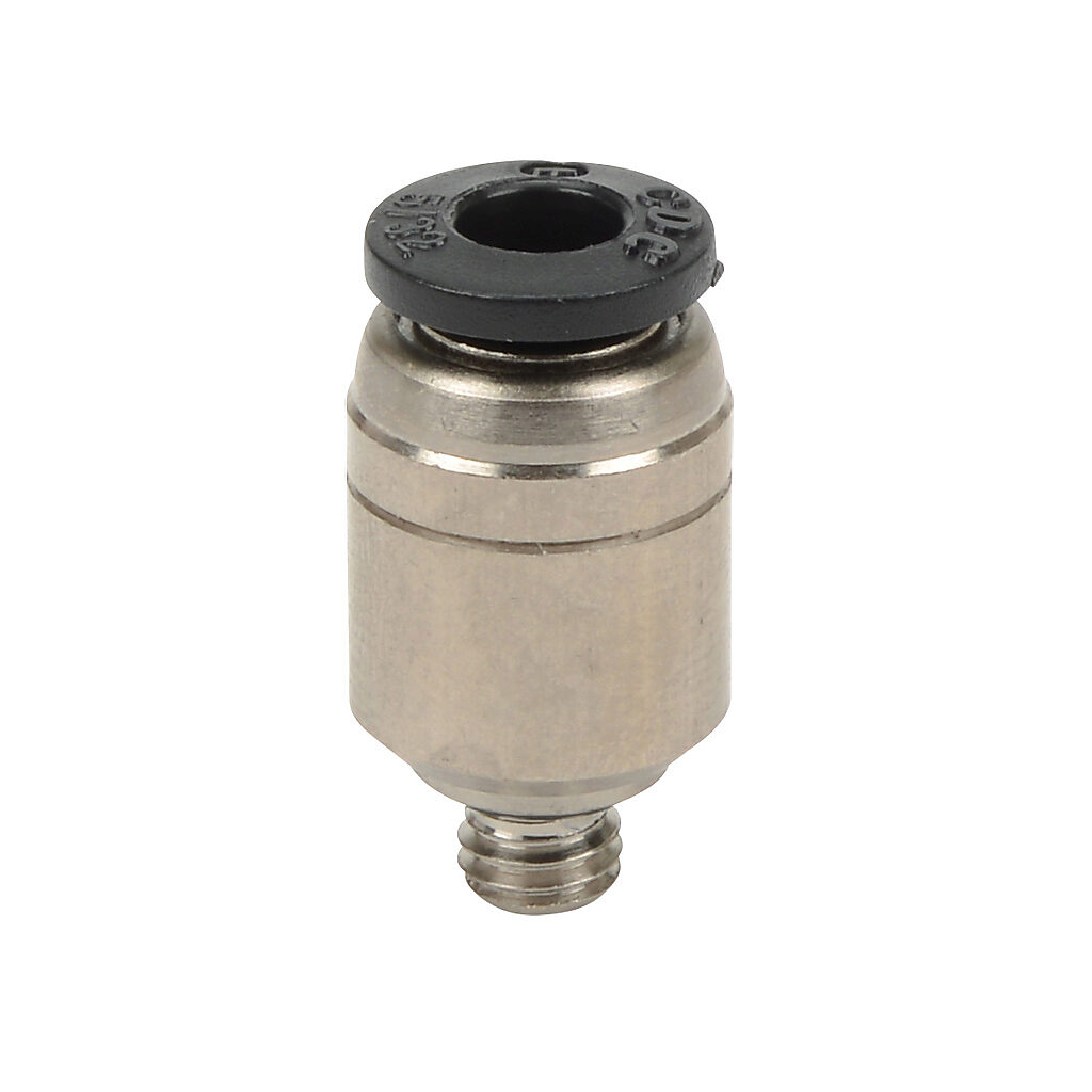 MSR532-10N - NITRA pneumatic push-to-connect fitting, round straight, nickel-plated brass body, nickel-plated brass threads, Buna-N O-ring seal(s), (1) #10-32 male UNF to (1) 5/32in (4mm) push-to-connect. Package of 5.