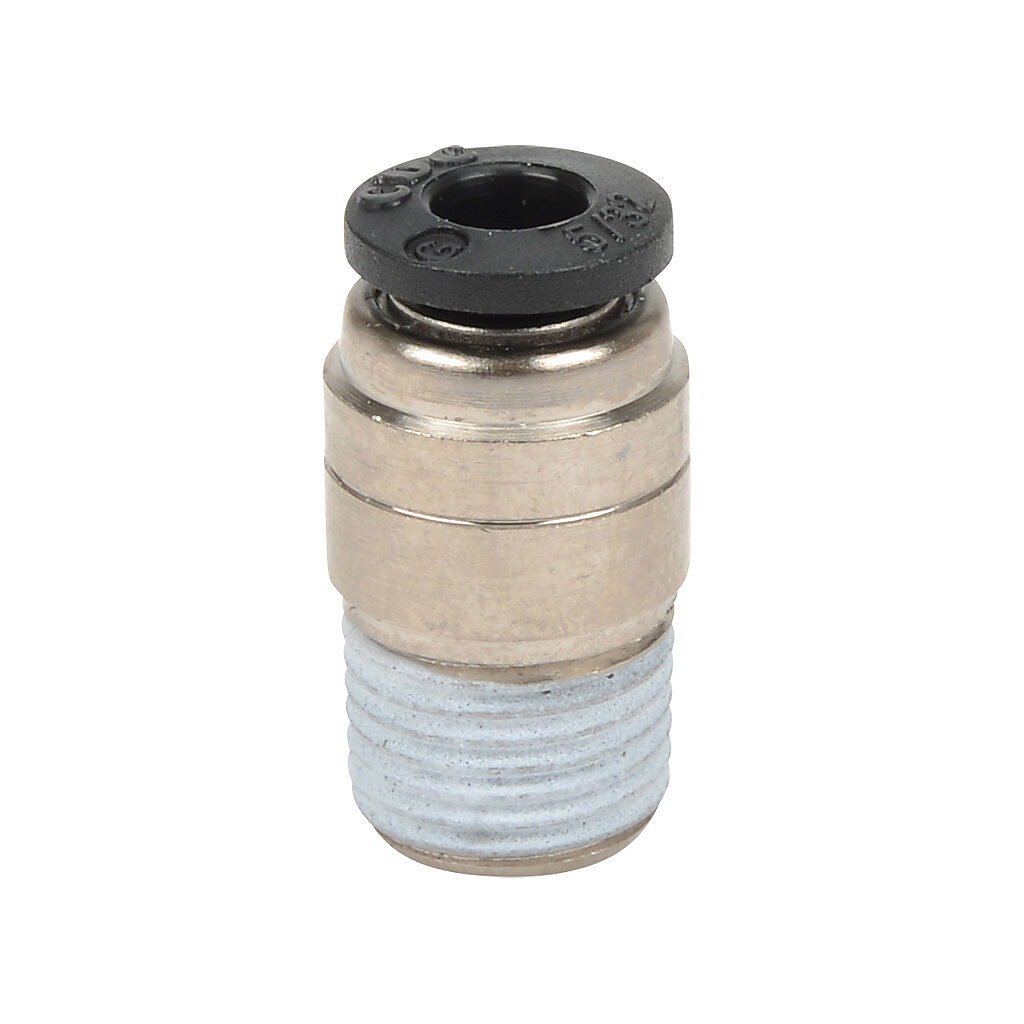 MSR532-18N - NITRA pneumatic push-to-connect fitting, round straight, nickel-plated brass body, nickel-plated brass threads, thread sealant, (1) 1/8in male NPT to (1) 5/32in (4mm) push-to-connect. Package of 5.