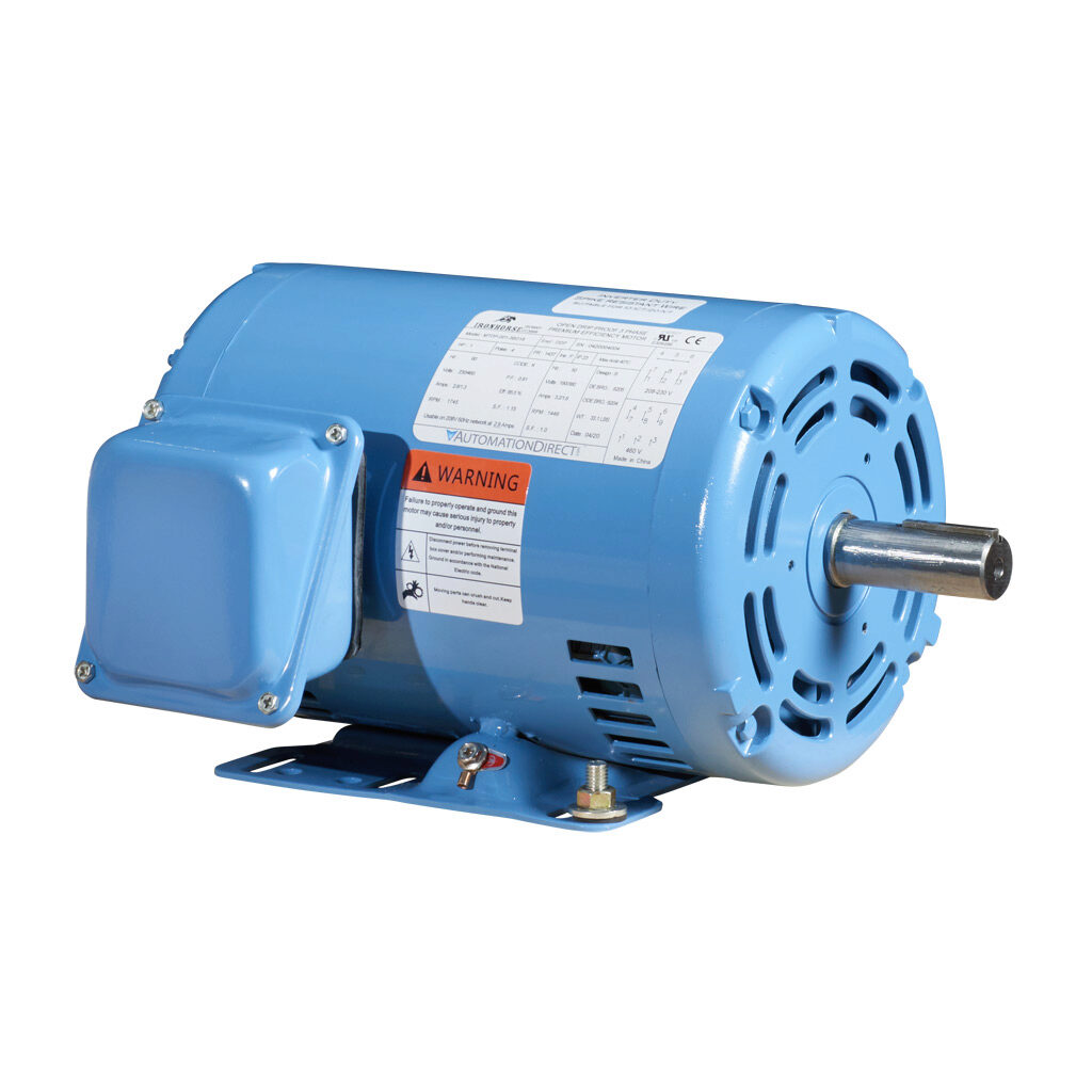 MTDP-001-3BD18 - IronHorse MTDP premium efficiency AC induction motor, general purpose and inverter rated, 1hp, 3-phase, 208-230/460 VAC, 1800rpm, ODP, NEMA 143T frame, rolled steel, rigid base mount.