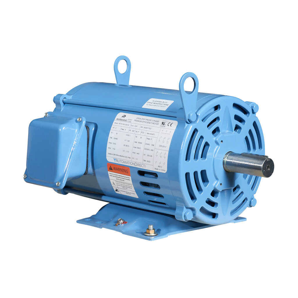 MTDP-003-3BD18 - IronHorse MTDP premium efficiency AC induction motor, general purpose and inverter rated, 3hp, 3-phase, 208-230/460 VAC, 1800rpm, ODP, NEMA 182T frame, rolled steel, rigid base mount.